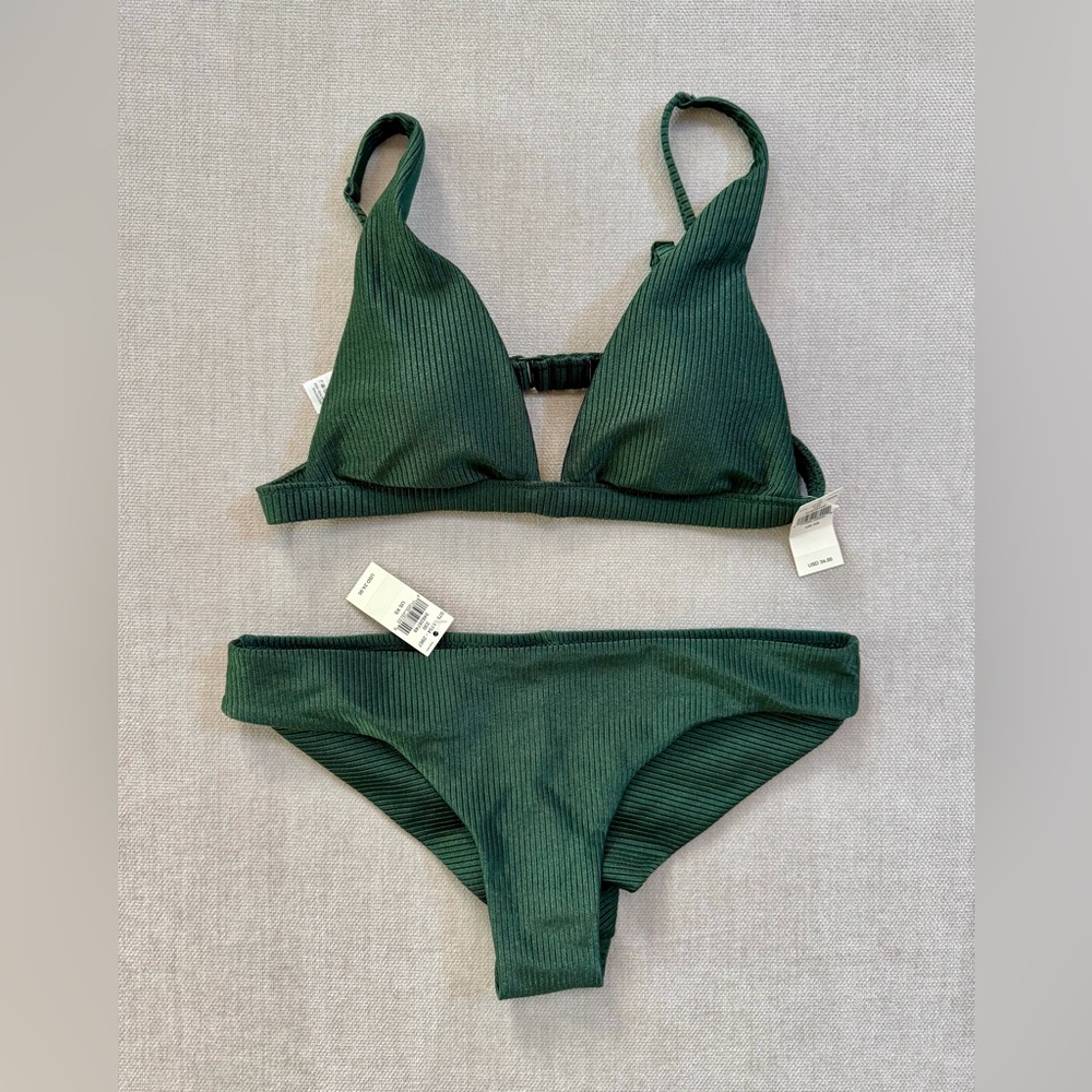 NWT Aerie Green Rib Shine Bikini Set XS